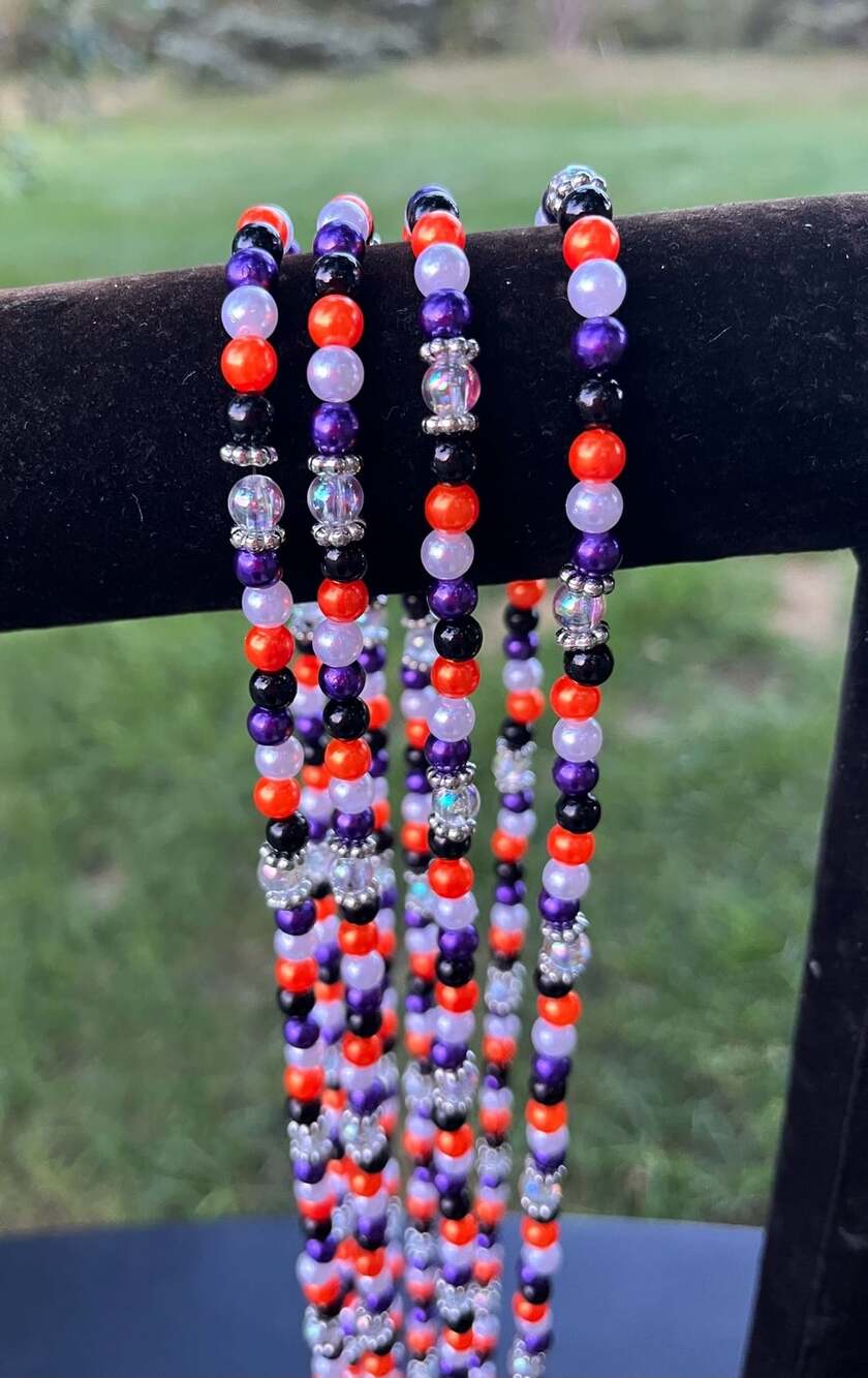 Handmade Halloween Beaded Beads Strand Black Orange Purple